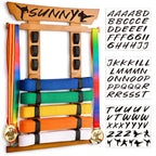 Tilhumt Karate Belt Display Rack Holder, Bamboo Taekwondo Belt Display With Stickers, Martial Arts Belt Display For 8 Belts With
