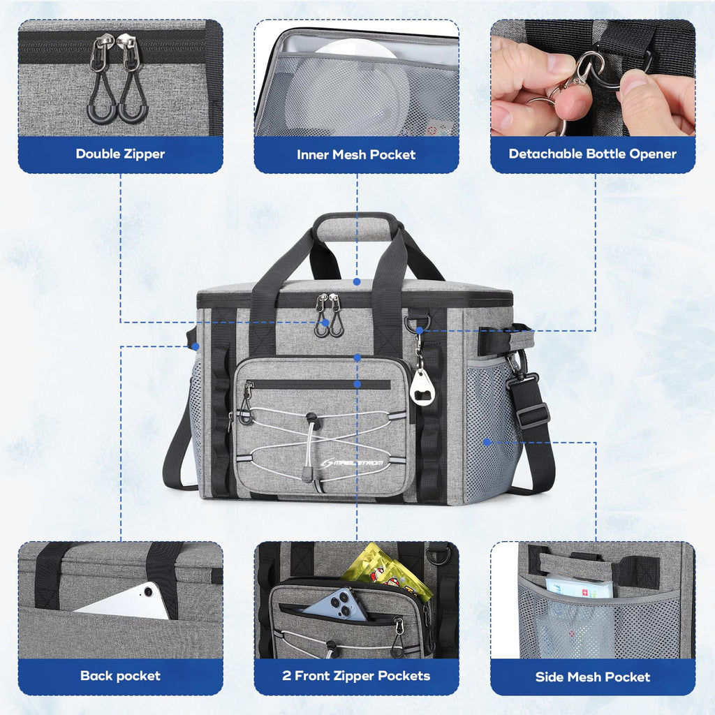 Maelstrom Soft Sided Cooler Bag,30 Can Collapsible Insulated Ice Chest - Large Leakproof, Portable For Camping, Kayaking & Beach
