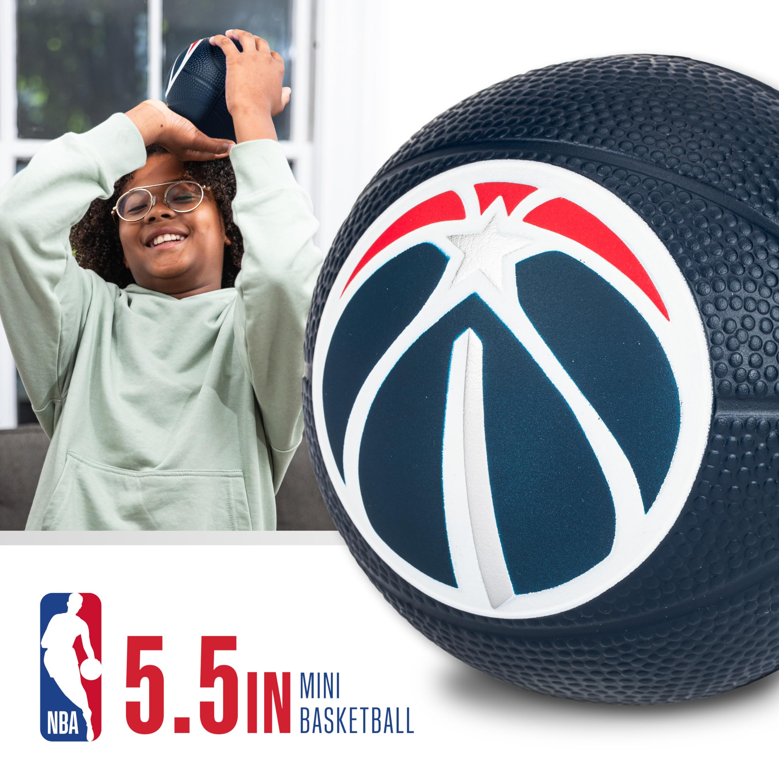 Franklin Sports Nba Washington Wizards Mini Foam Basketball - Kids 5.5'' Inch Toy Basketball For Over The Door + Mini Indoor Hoo