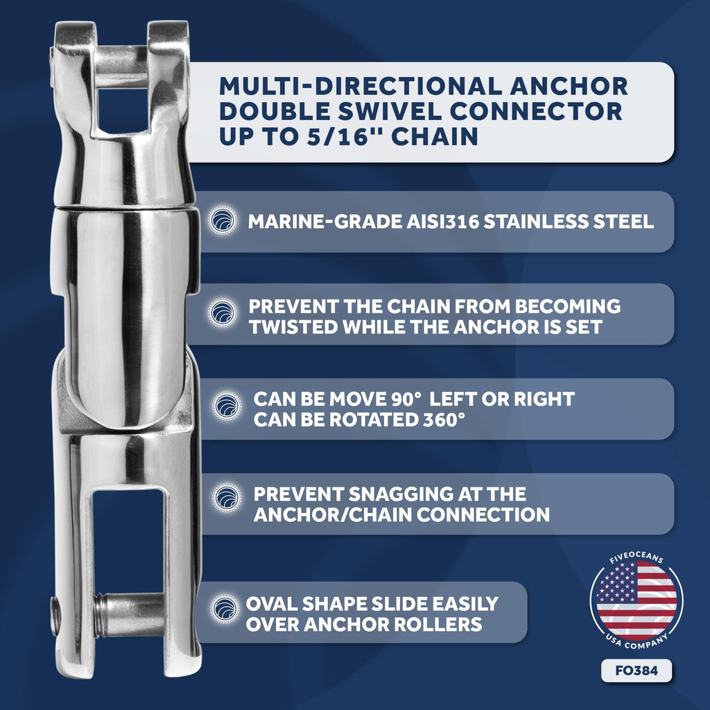 Five Oceans 316 Stainless Steel Multidirectional Boat Anchor Swivel, Anchor Chain Swivel Connector, Up To 5/16-Inch Chain, 360-D
