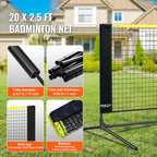 Vevor Badminton Net, 20Ft Wide Foldable Pickleball Set With Stand, Bag, Rackets, Nylon Shuttlecocks For Kid Backyard Indoor Outd