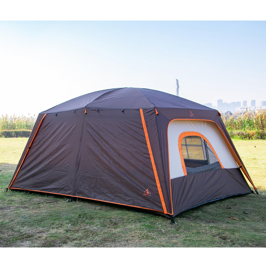 Ktt Extra Large Tent 8-10 Person,Awning Family Cabin Tents,2 Rooms,3 Doors And 3 Windows With Mesh,Straight Wall,Waterproof,Doub