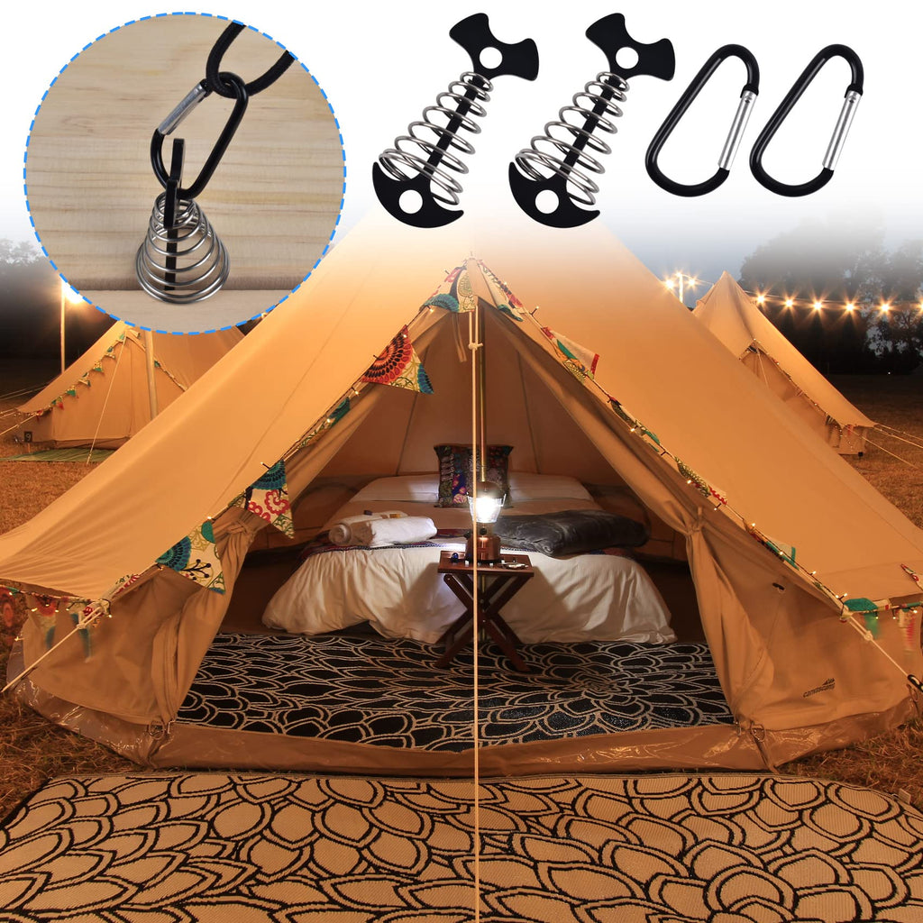Deck Anchor Pegs,6Pcs Aluminium Alloy Fishbone Tent Stakes Pegs With Carabiners Clips,Windproof Deck Plank Board Tent Pegs Cord