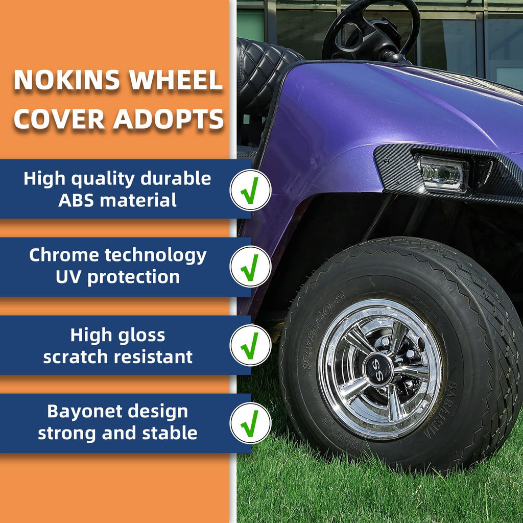 Nokins Golf Cart Hubcaps 8 Inch Set Of 4, Club Car/Ezgo/Yamaha Tires Wheel Covers,Chrome Accessory & Accessories