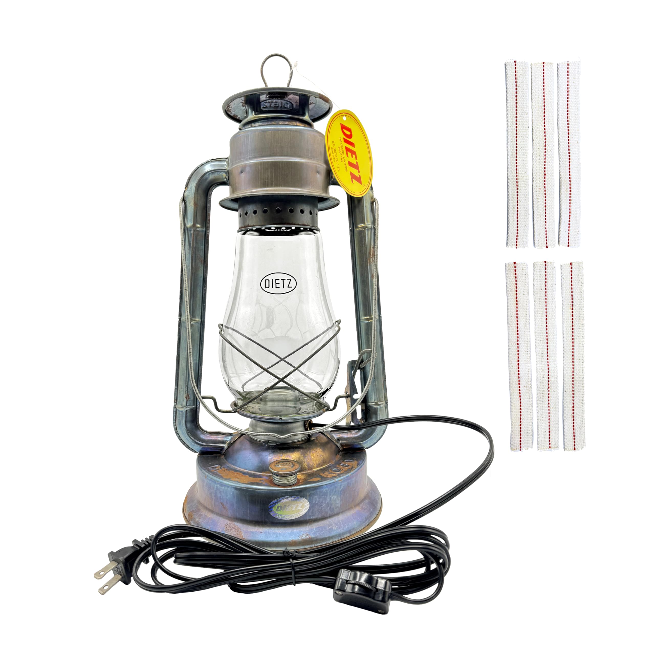 Light of Mine - Dietz #80 Blizzard Oil Lantern with 7/8 Replacement Wick Strips (Unfinished with Electric Conversion Kit)