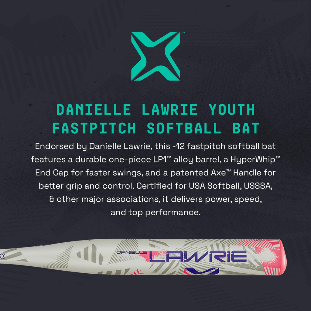 Axe Danielle Lawrie Youth Fastpitch Softball Bat | 1-Piece Alloy | -12 | Usa (Asa)/Usssa Approved | Pink/Purple | Standard Axe H