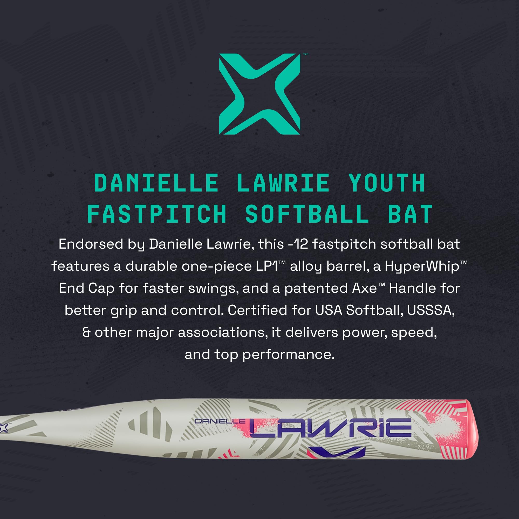 Axe Danielle Lawrie Youth Fastpitch Softball Bat | 1-Piece Alloy | -12 | Usa (Asa)/Usssa Approved | Pink/Purple | Standard Axe H