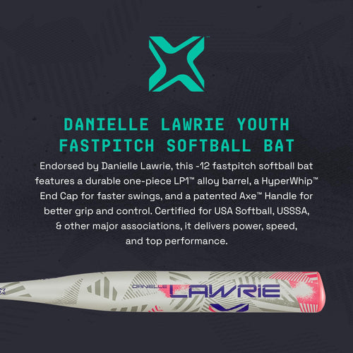 Axe Danielle Lawrie Youth Fastpitch Softball Bat | 1-Piece Alloy | -12 | Usa (Asa)/Usssa Approved | Pink/Purple | Standard Axe H