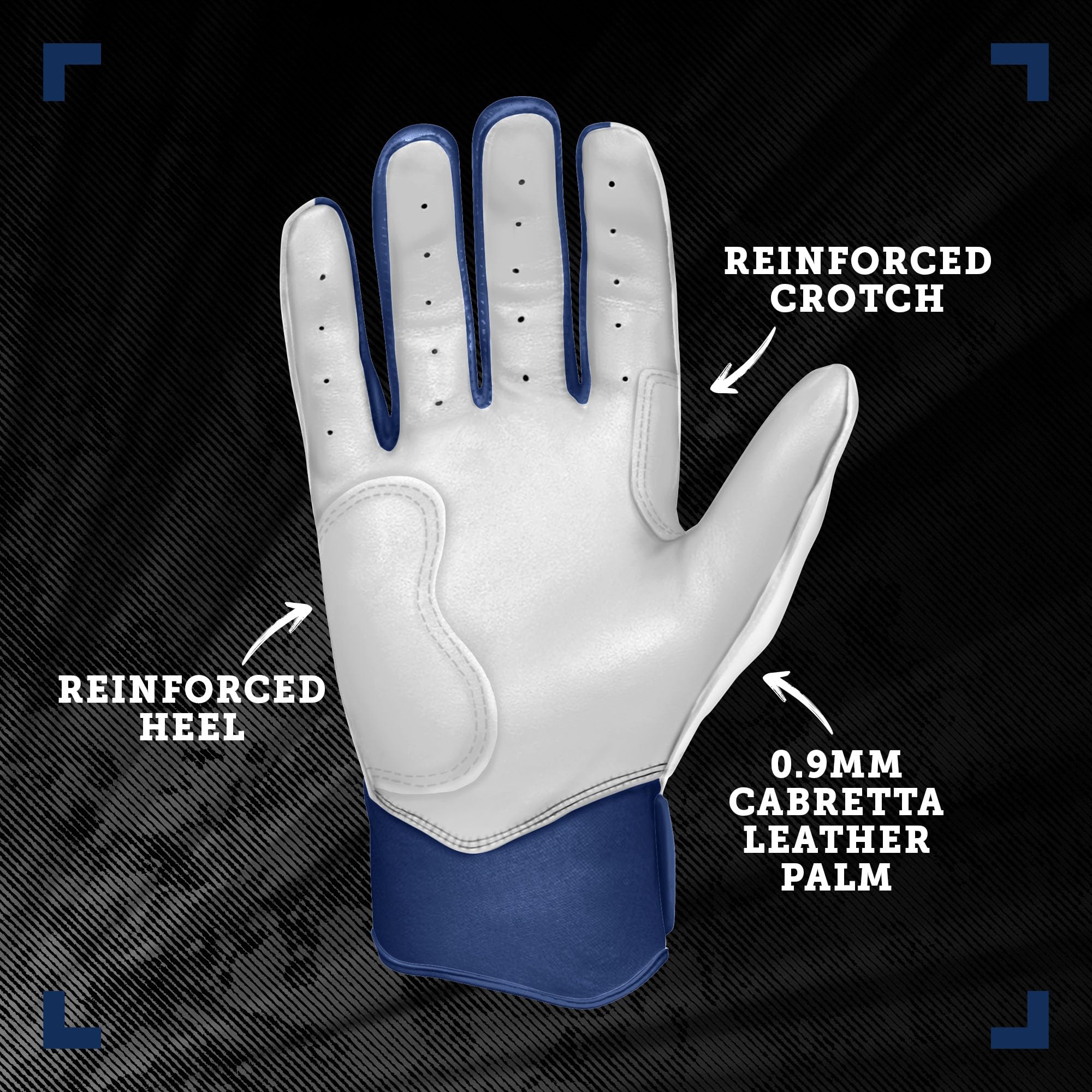 BRUCE BOLT Chrome Series Short Cuff Navy Batting Glove - Navy XLarge
