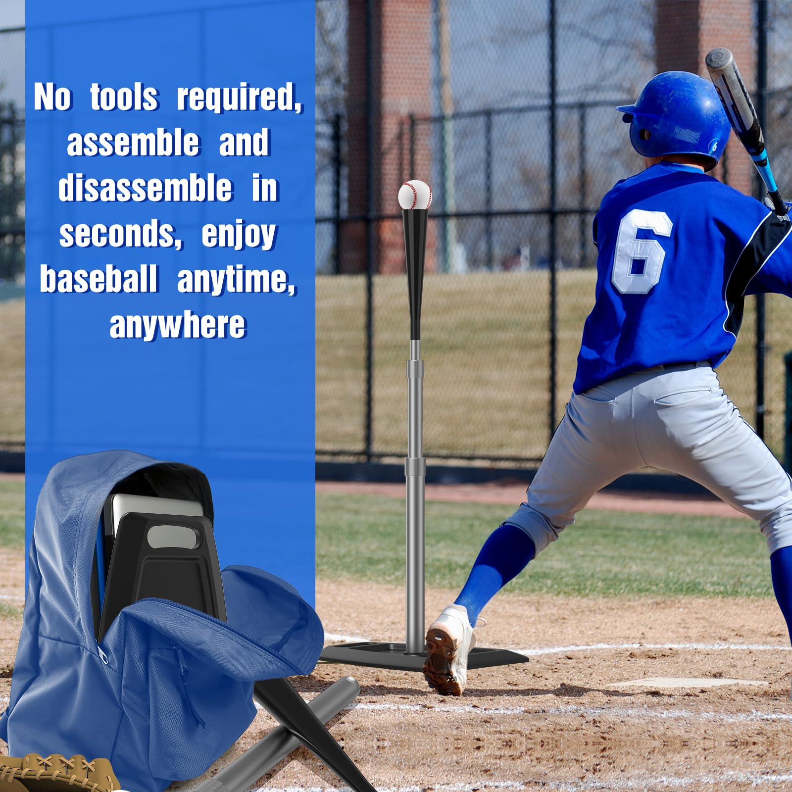 Portable Batting Tee For Baseball/Softball, Tees Height Adjustment From 24-45 Inch, Baseball Tees For Hitting With Heave Duty Ba