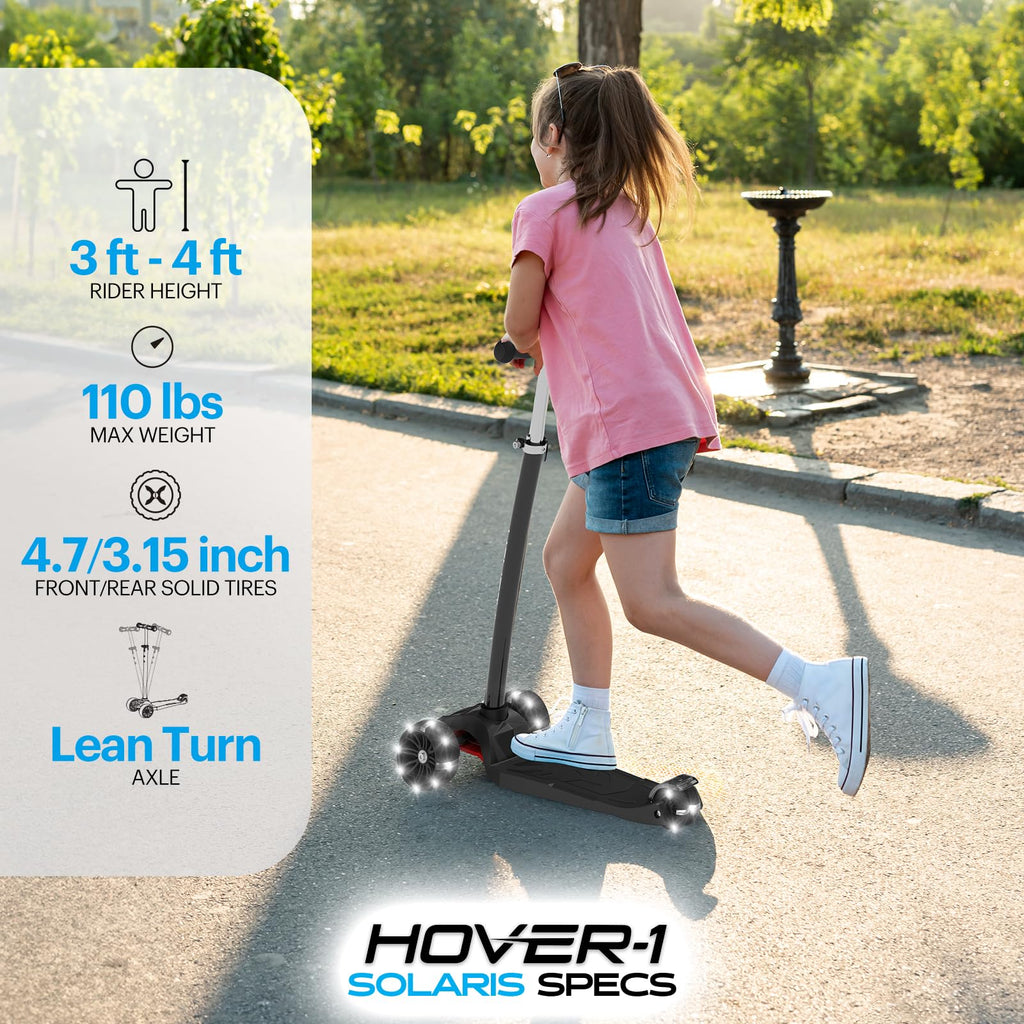 Hover-1 Solaris Kick Scooter with Multicolor Wheel Lights, 4.5    Front Wheels, Rear Foot Brake, and 110 Pound Weight Capacity