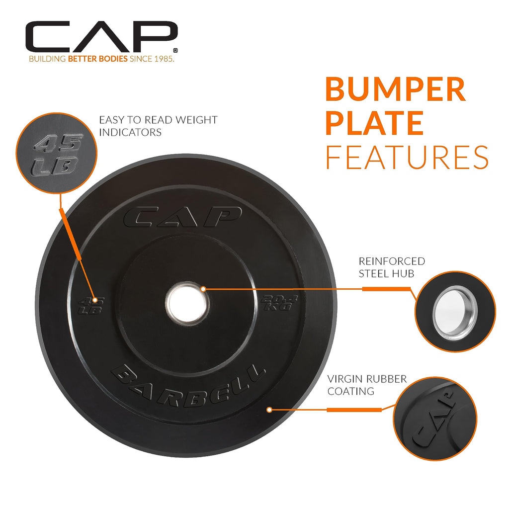 Cap Barbell Better Olympic Bumper Plate, Black, 45 Lb Single