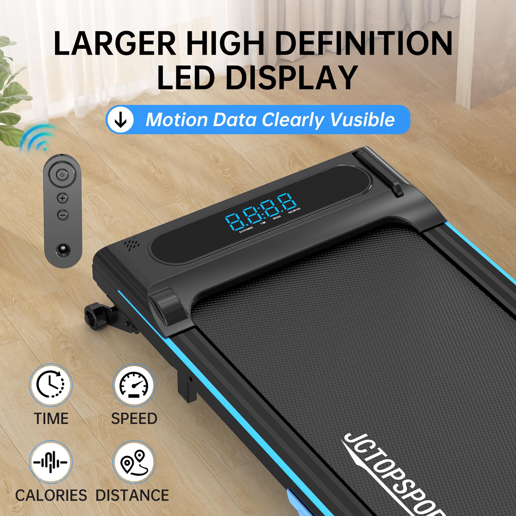 Modida 2-In-1 Under Desk Treadmill, Foldable Walking Pad For Home Office, Portable Electric Treadmill With Remote Control & Led