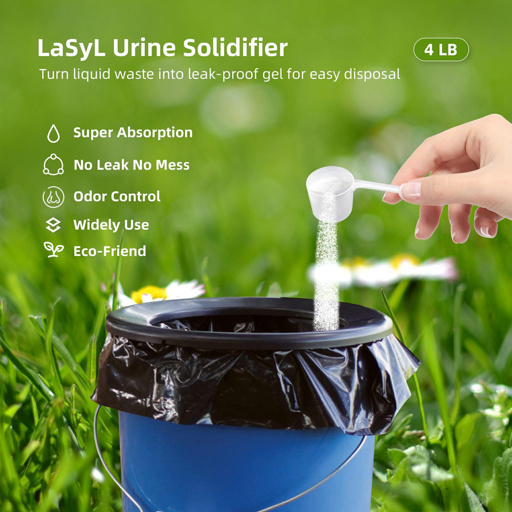 Lasyl Super Absorbent Powder - 200 Use 9 Pack, Solidify Body Fluids In 1 Min - Easy To Port Waste Liquid - For Camping Portable