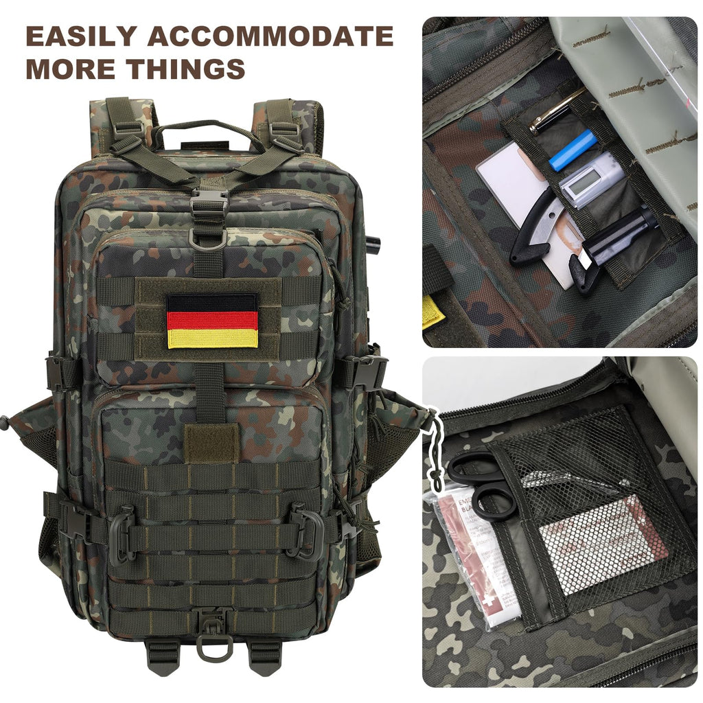 Hannibal Tactical 45L Molle Assault Pack, Tactical Backpack Army Military Camping Rucksack With Bottle Holder, 3-Day Pack Travel