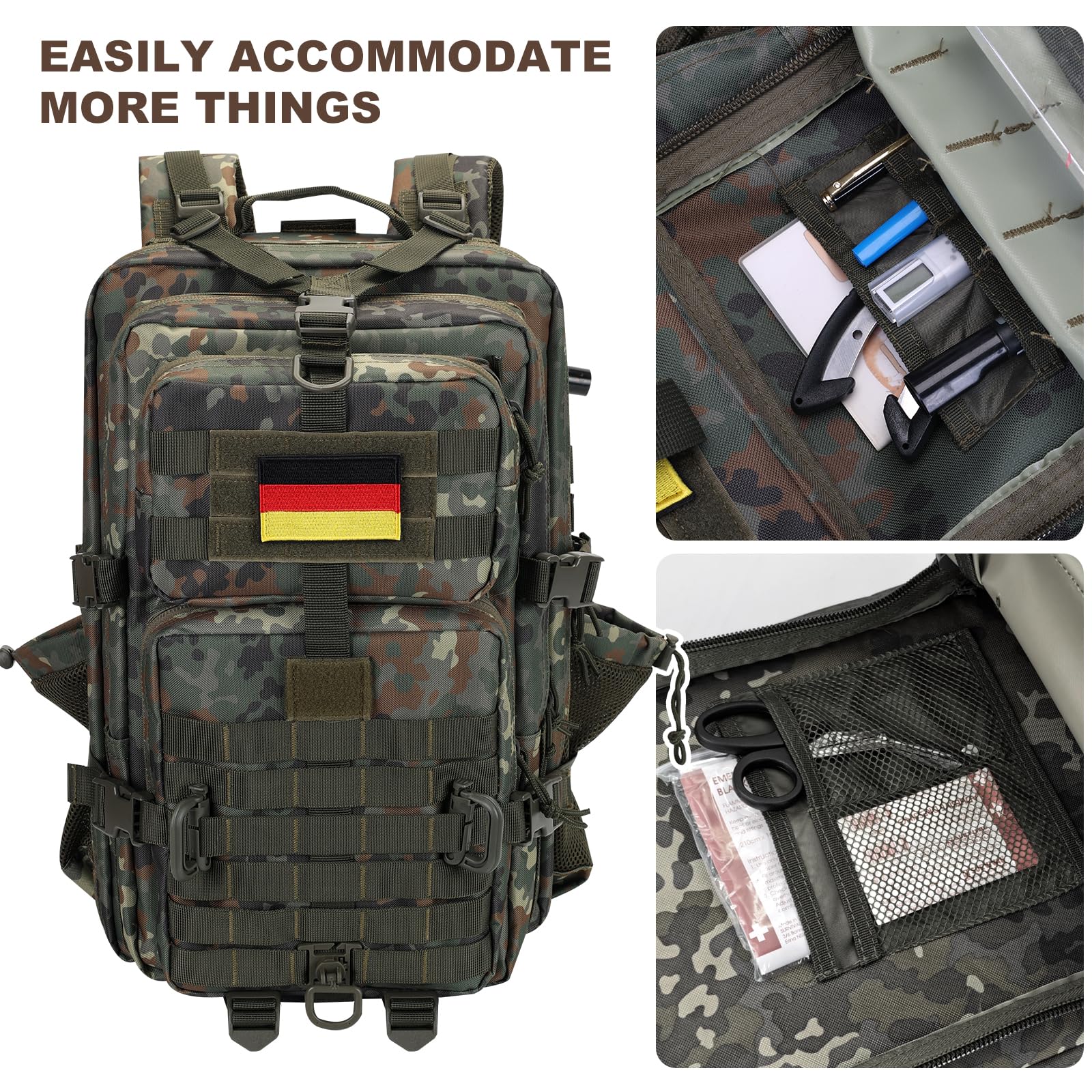 Hannibal Tactical 45L Molle Assault Pack, Tactical Backpack Army Military Camping Rucksack With Bottle Holder, 3-Day Pack Travel