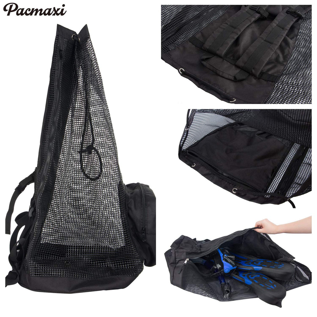 Pacmaxi Scuba Diving Bag, Oversized Mesh Scuba Diving Backpack For Snorkeling Gear & Equipment, Holds Mask, Fins, Snorkel (Black