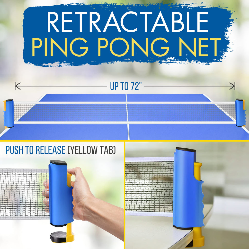 Serenelife Ping Pong Paddle Set, Indoor/Outdoor Table Tennis Paddles For 2, Includes Ping Pong Net With Clamps, 3 Balls