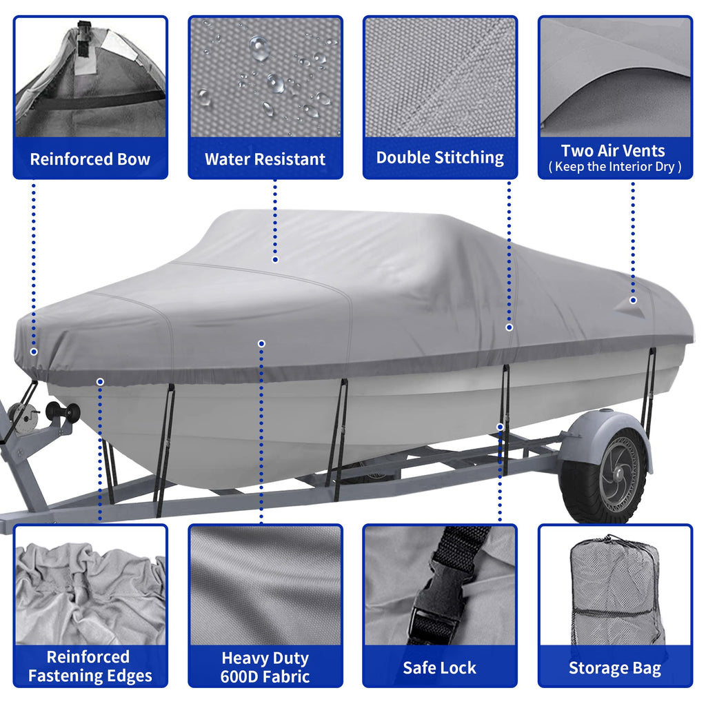 Nexcover Trailerable Boat Cover, Length: 16      -18.5       Beam Width: Up To 94      , Waterproof Heavy Duty Cover, Fits V-Hul