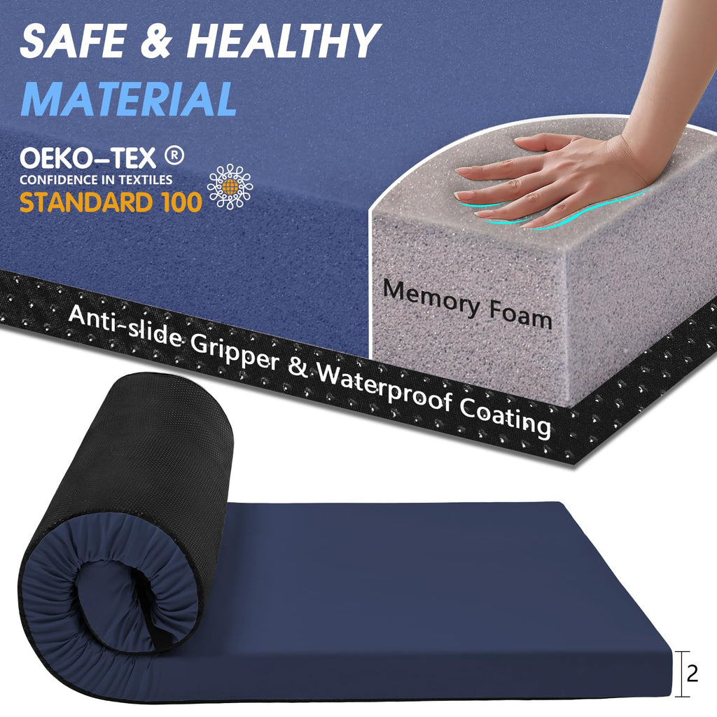 Cymula Camping Cot Mattress 2In Memory Foam Sleeping Pad,Soft Warm Non-Slip Camping Mattress Topper With Retaining For Adults,Po