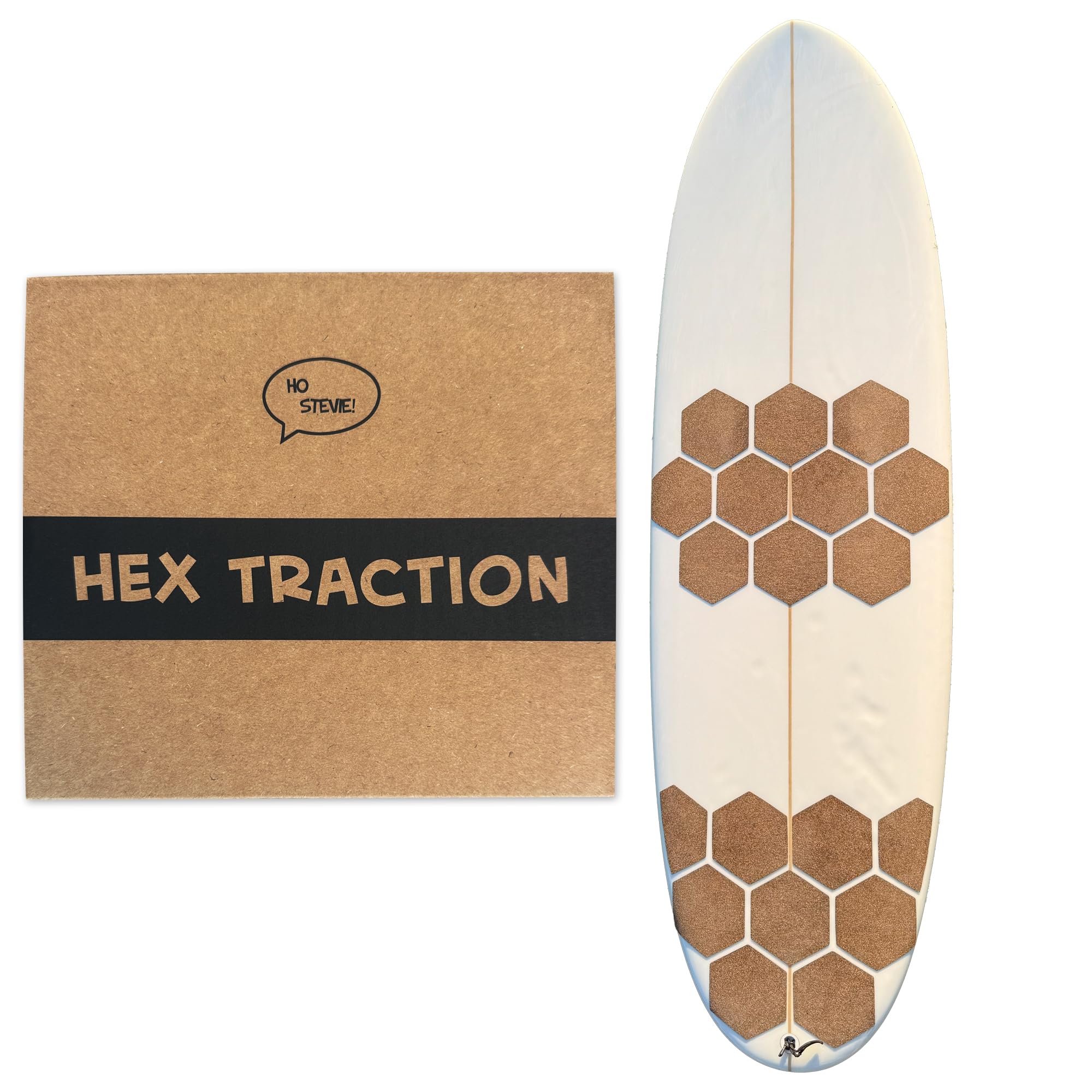 Ho Stevie! Hex Surfboard Traction Pads - Waxless Grip, Soft On Knees - 10 Hexagon Pads (Natural Cork)