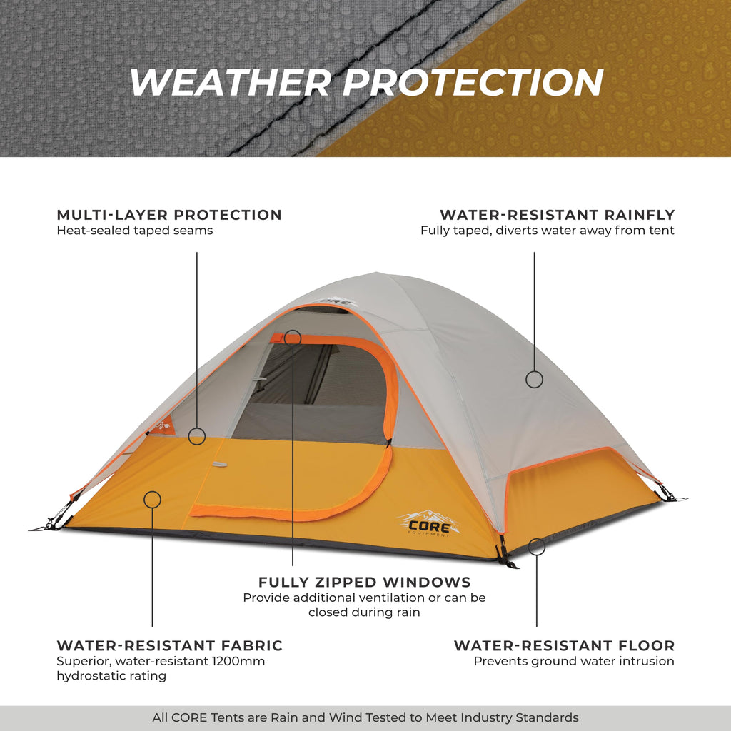 Core Tent 3 Person For Outdoor Family, Hiking, And Backpacking | Portable Dome Camp Tent With Storage Pockets For Camping Access