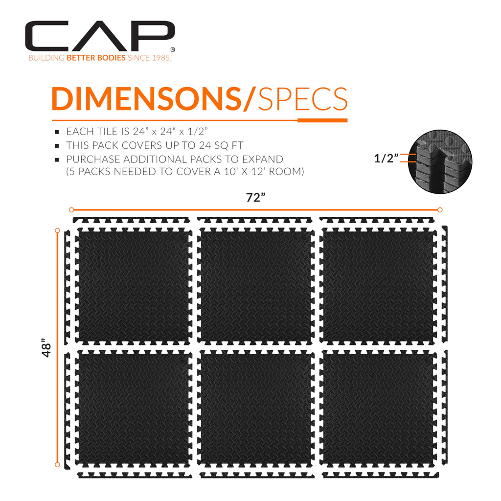 Cap Barbell Cap Puzzle Exercise Mat 24' X 24' X 1/2', 6 Pieces