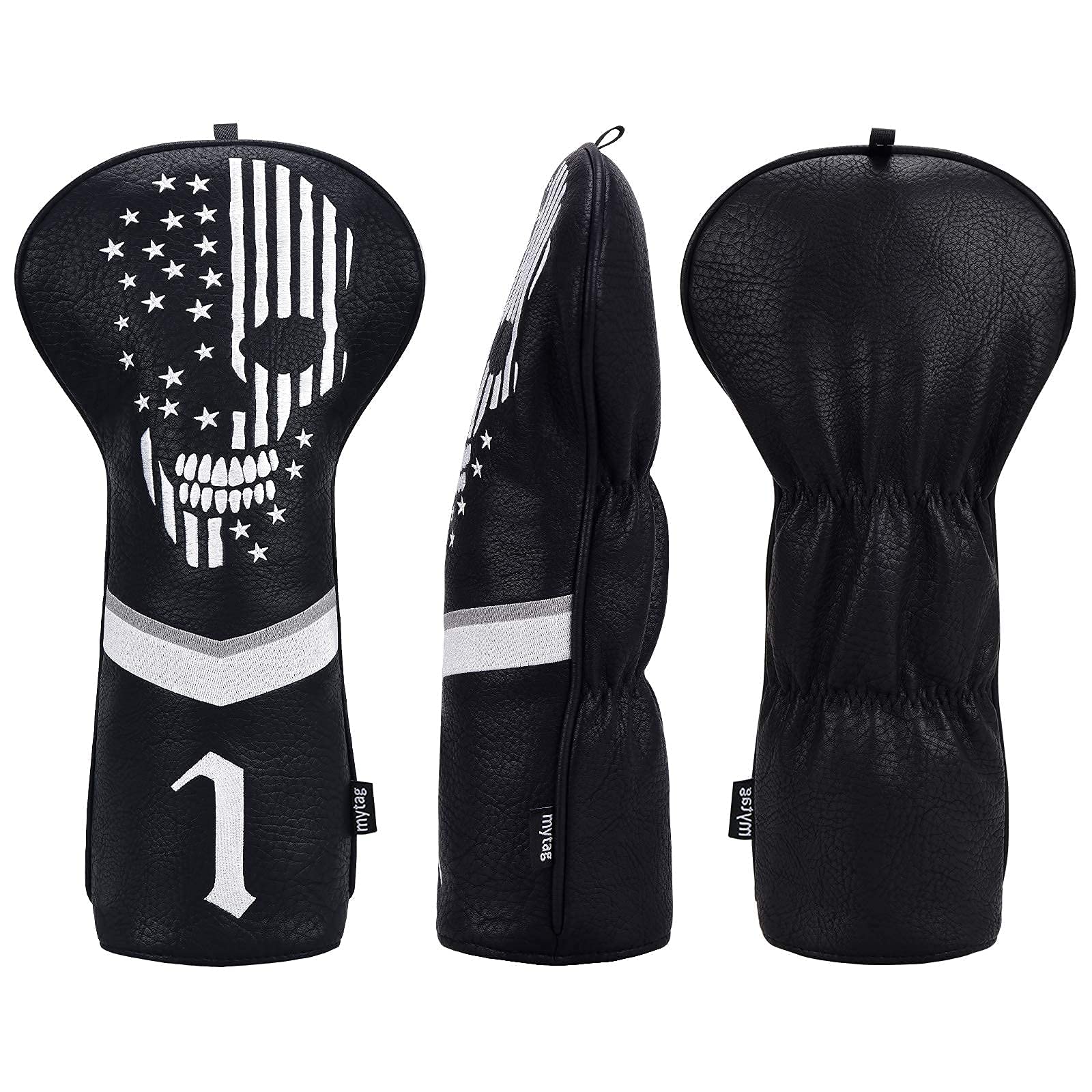 Caiobob Mytag Golf Skull Skeleton Head Cover Golf Club Black Leather Headcovers Set Fits Driver Fairway Wood Hybrid (1Pc Driver