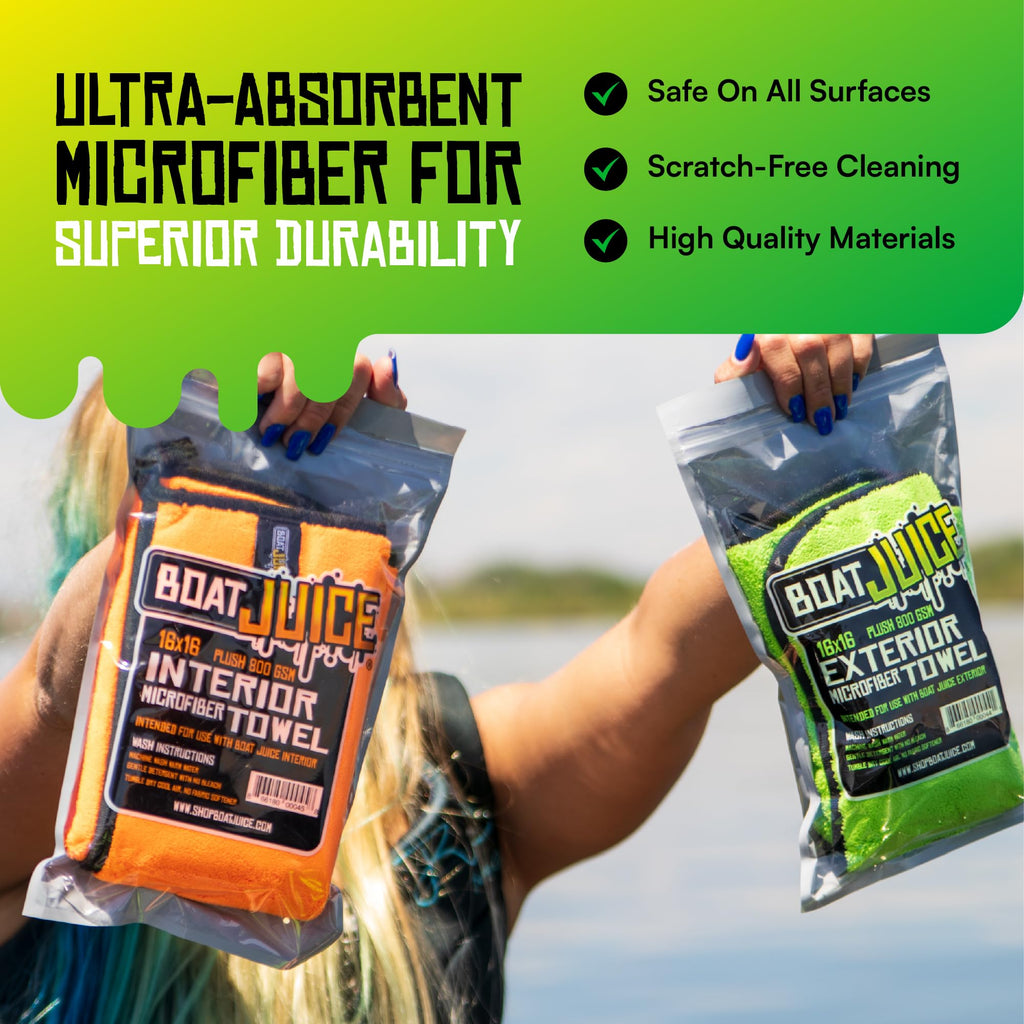 Boat Juice Boat Cleaning Kit - Exterior Boat Cleaner Water Spot Remover, Interior Boat Cleaner For Seats And Vinyl, 2 Microfiber