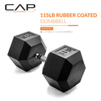CAP Barbell 115 LB Rubber Coated Hex Dumbbell Hand Weight - Single | Chrome Handle