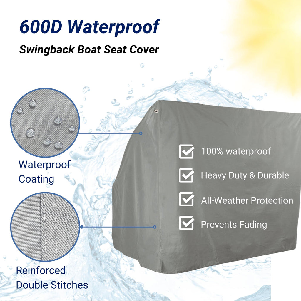 Savvycraft Waterproof Boat Swing Back Seat Cover, Leaning Post, Swingback Cooler Boat Seat Cover 20'' Dx 36'' W X 36'' H Gray