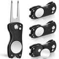 Mile High Life 4 Pack Golf Divot Repair Tool W Magnetic Golf Ball Marker | All Metal Foldable Divot Tool W Pop-Up Button | Golf