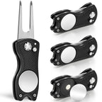 Mile High Life 4 Pack Golf Divot Repair Tool W Magnetic Golf Ball Marker | All Metal Foldable Divot Tool W Pop-Up Button | Golf