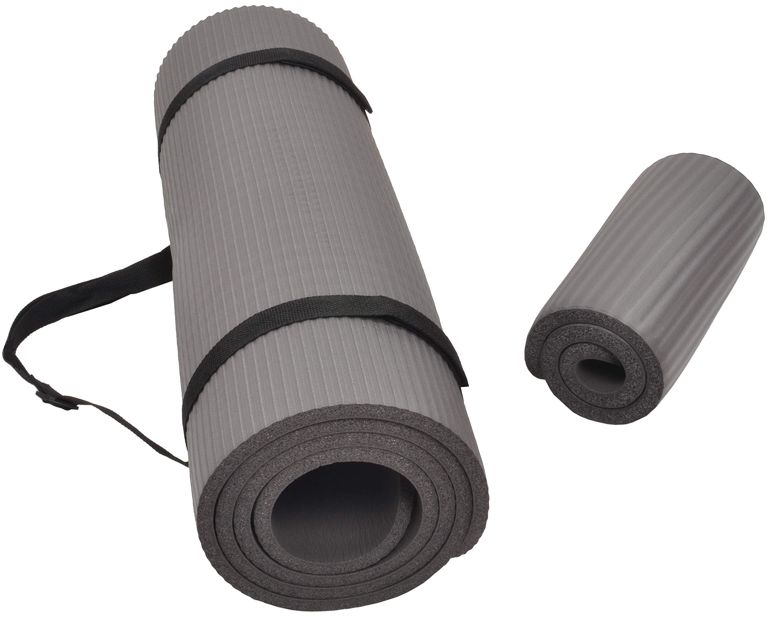 Balancefrom All Purpose 1/2-Inch Extra Thick High Density Anti-Tear Exercise Yoga Mat And Knee Pad With Carrying Strap, Gray