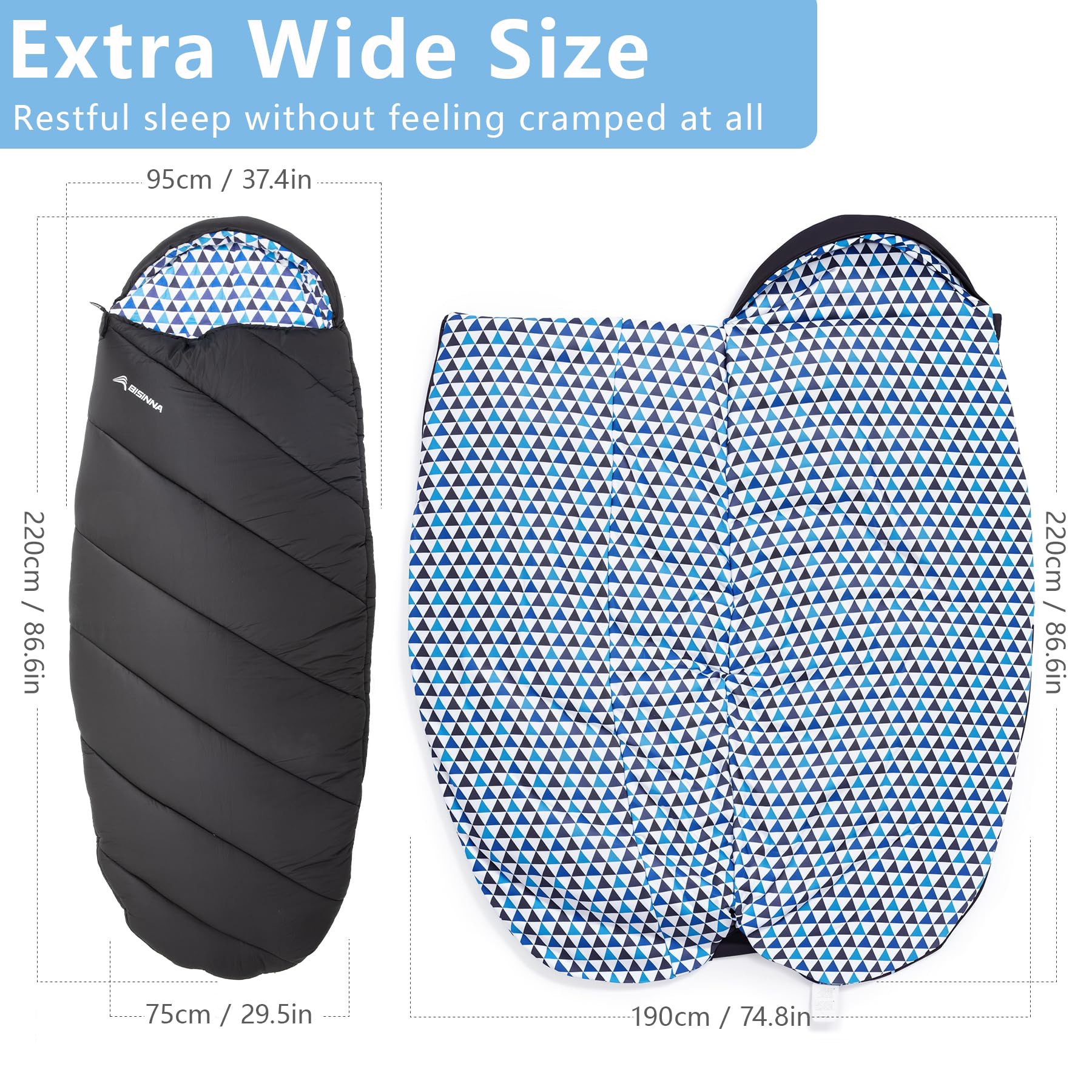 Bisinna Flannel Xl Sleeping Bag(630Gms) For Adults Warm & Cold Weather Sleeping Bag 3-4 Season With 100% Cotton Lining Large Sle