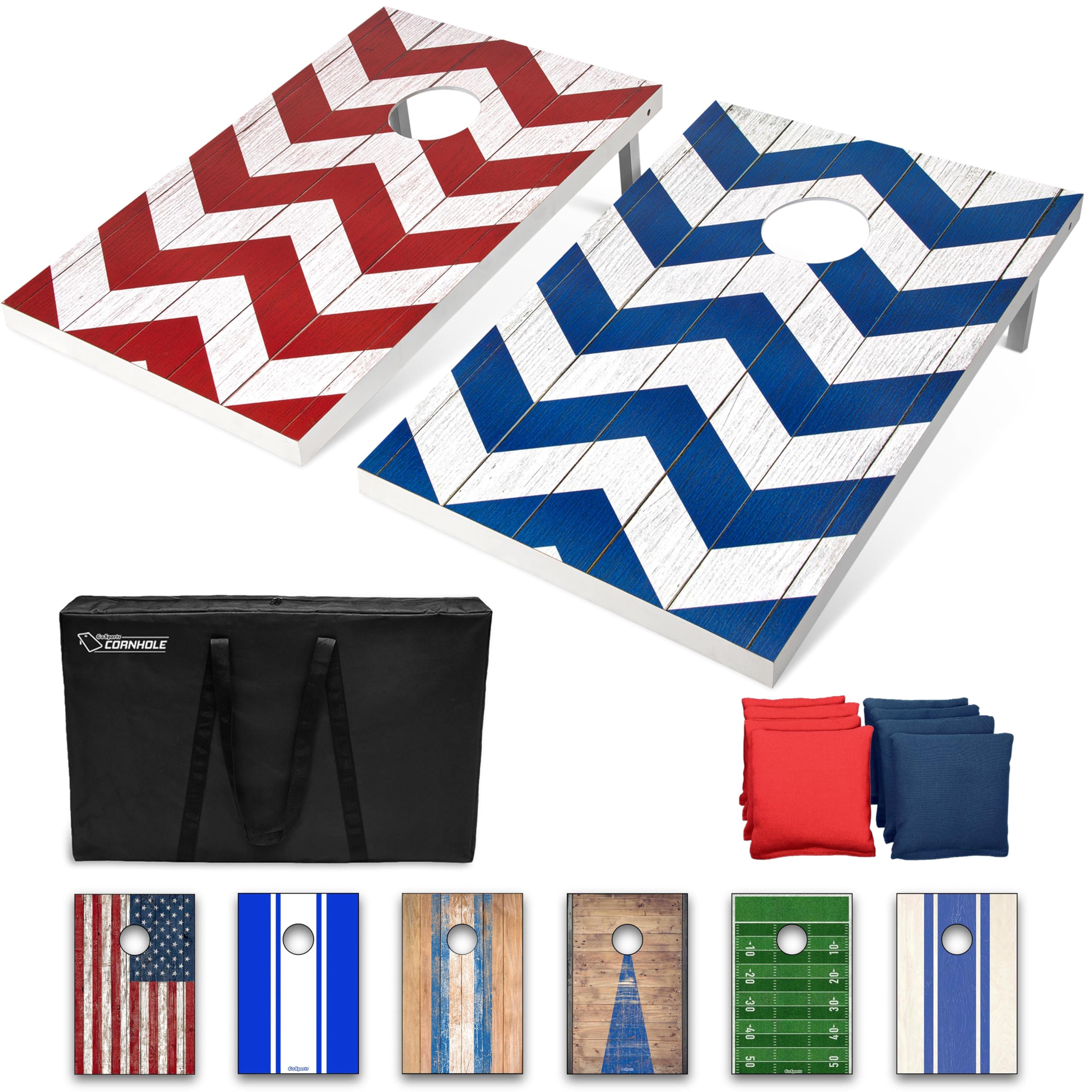 Gosports 3 X 2 Ft Chevron Design Cornhole Game Set - Includes Two 3 X 2 Ft Boards, 8 Bean Bags, And Carry Case