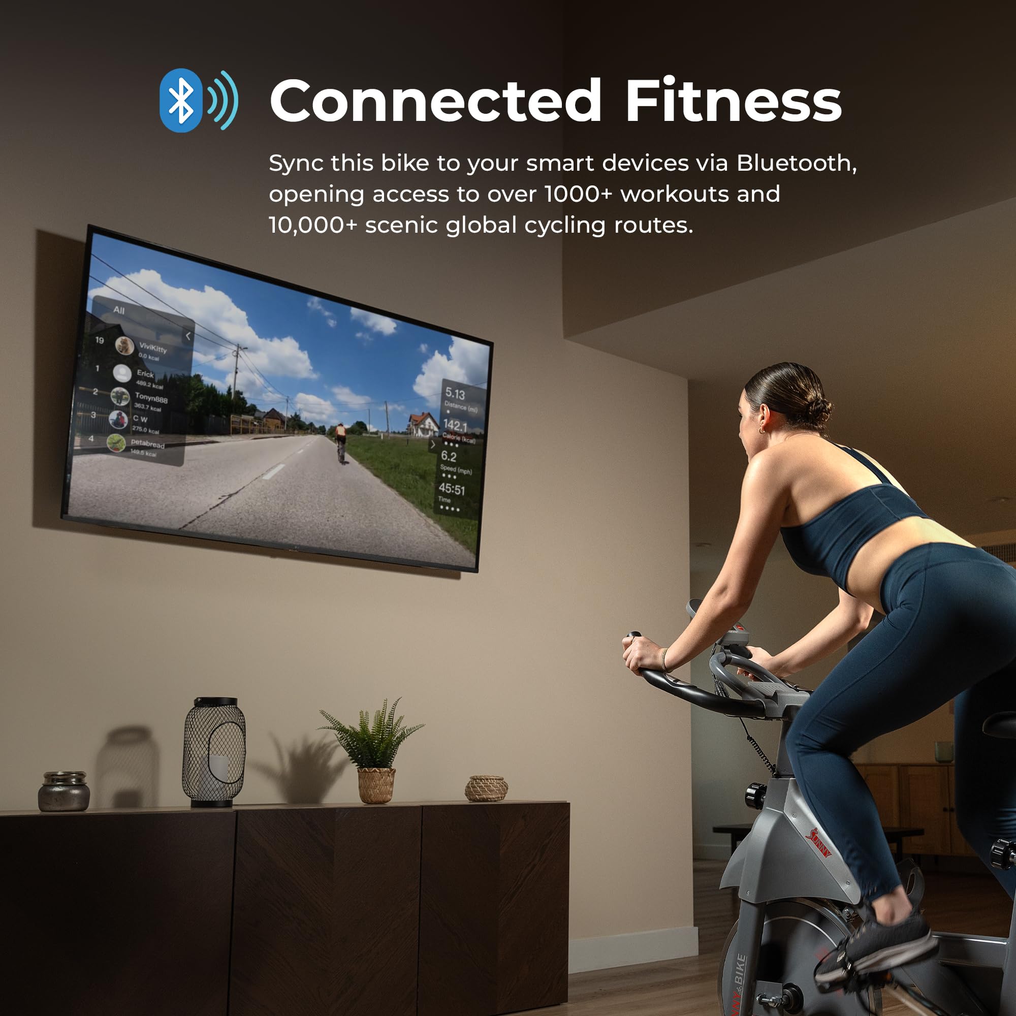 Sunny Health & Fitness Smart Indoor Cycling Magnetic Resistance Exercise Bike, Cardio Workout for Home, Pulse Sensor, with Dumbb