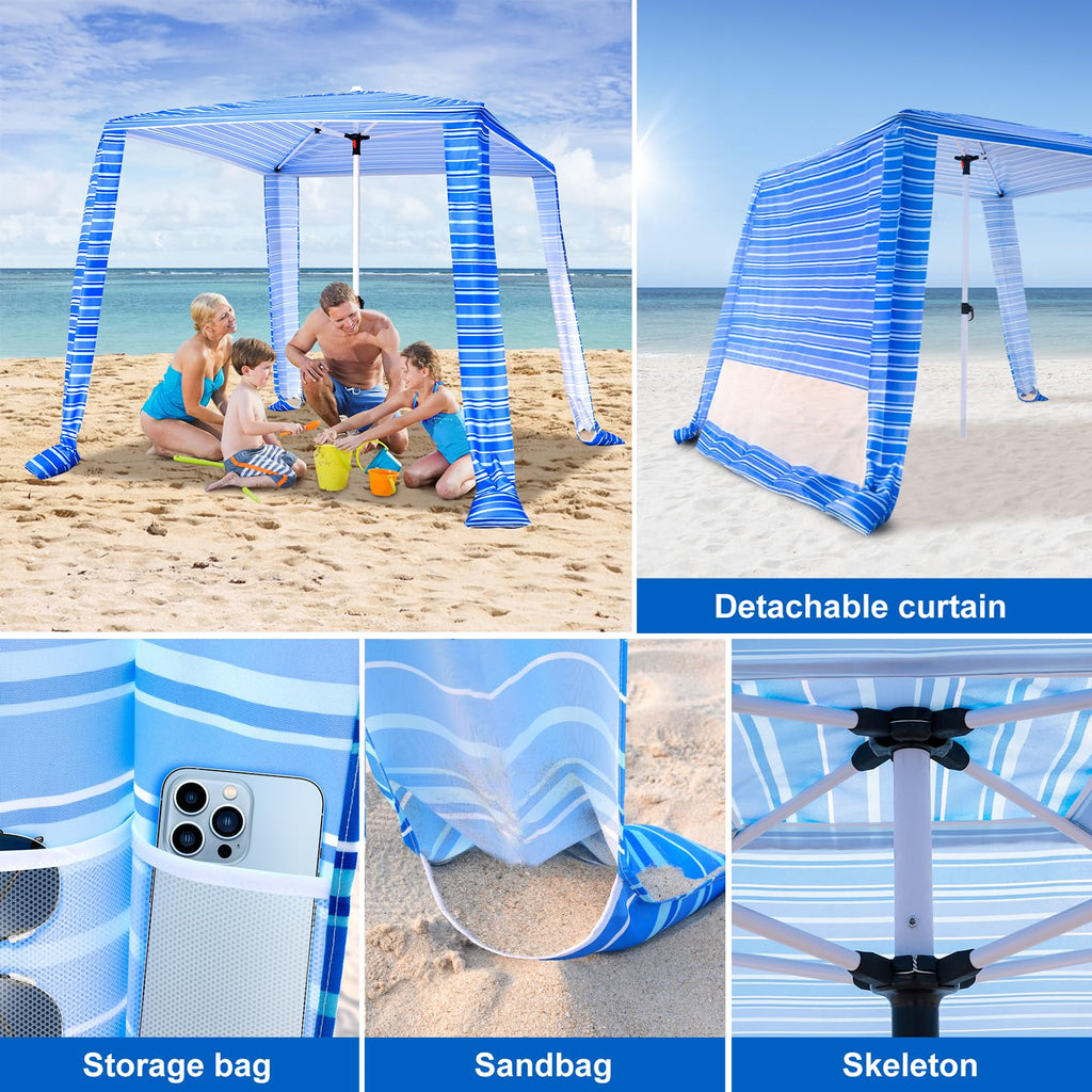 Beach Cabana - Cool 6.2X6.2 Upf 50+ Sun Shade, Easy Setup & Portable, Waterproof Canopy With Sand Pockets, Side Wall & Beach Umb