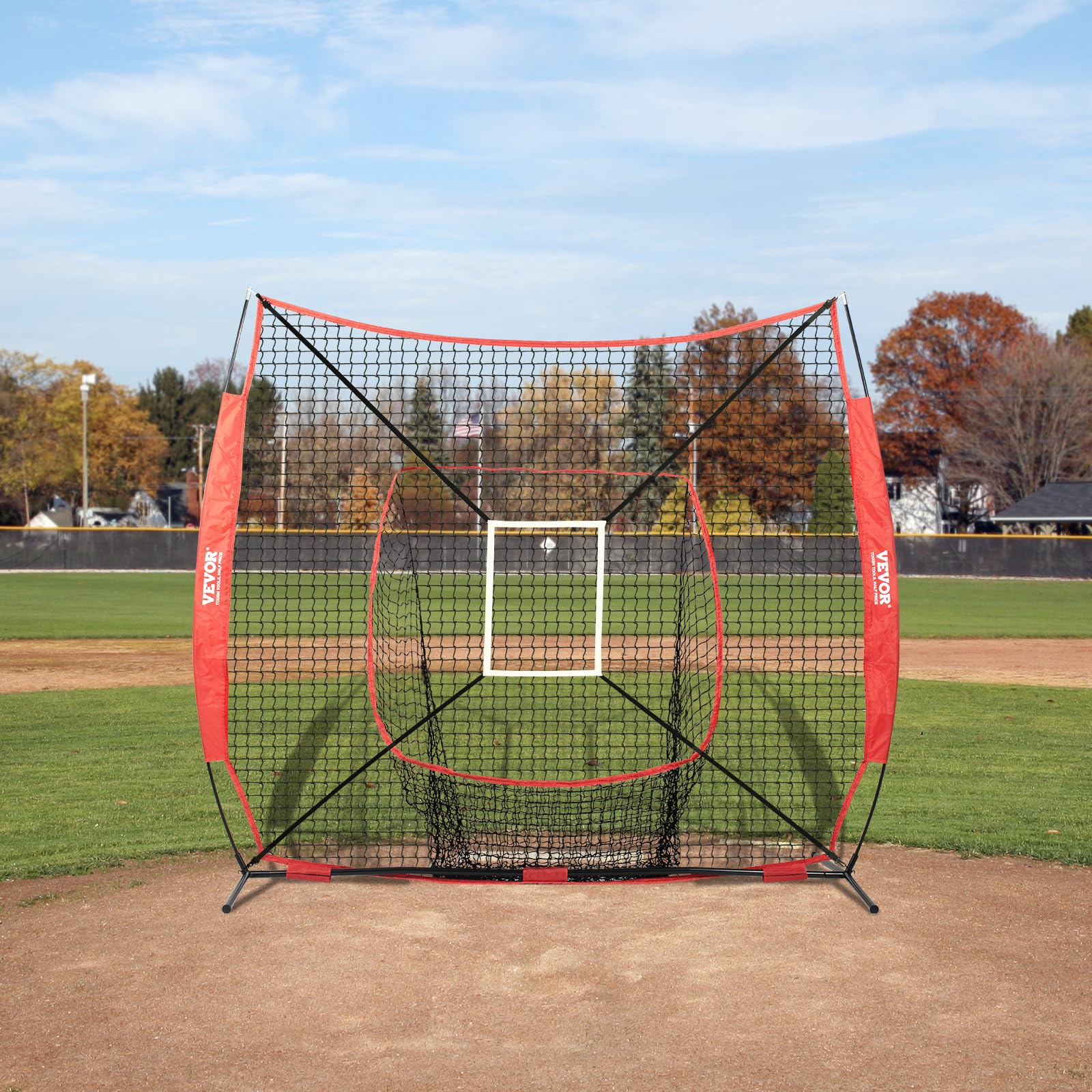 Vevor 7X7 Ft Baseball Softball Practice Net, Portable Baseball Training Net For Hitting Batting Catching Pitching, Backstop Base