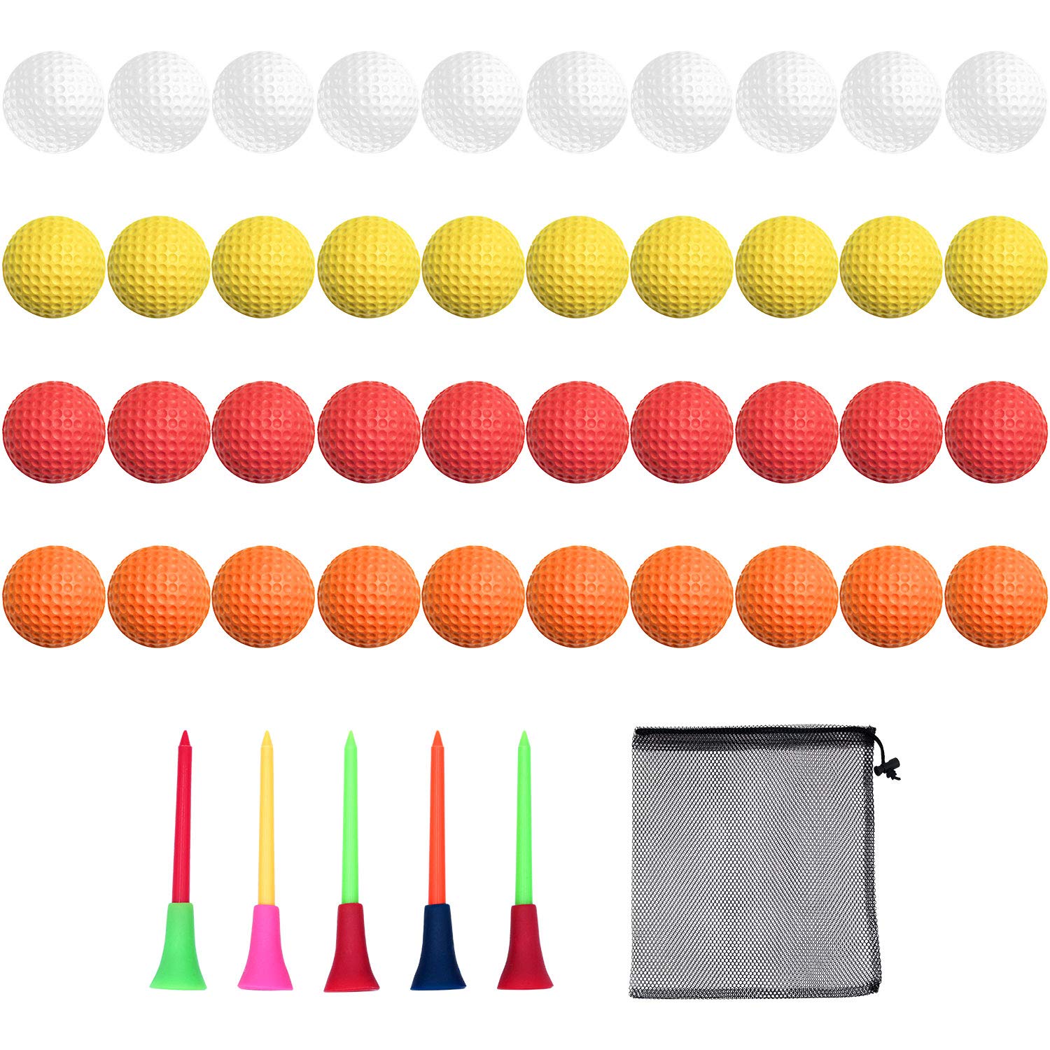 40 Pack Foam Golf Practice Balls - Realistic Feel And Limited Flight Training Balls For Indoor Or Outdoor - With 10 Golf Ball Te
