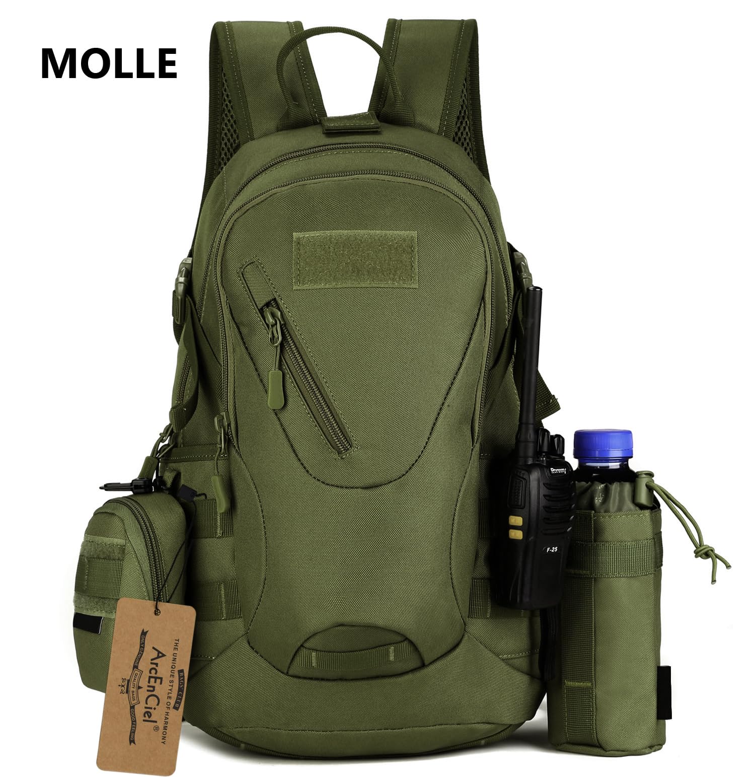 Arcenciel 15L Motorcycle Backpack Tactical Bag Rucksacks For Outdoor Camping Trekking Hunting With Patch(Green)