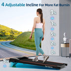 Walking Pad Treadmill With Incline, Under Desk Treadmills For Home Office Small, 2.5Hp Brushless Motorized, App Compatible, Port