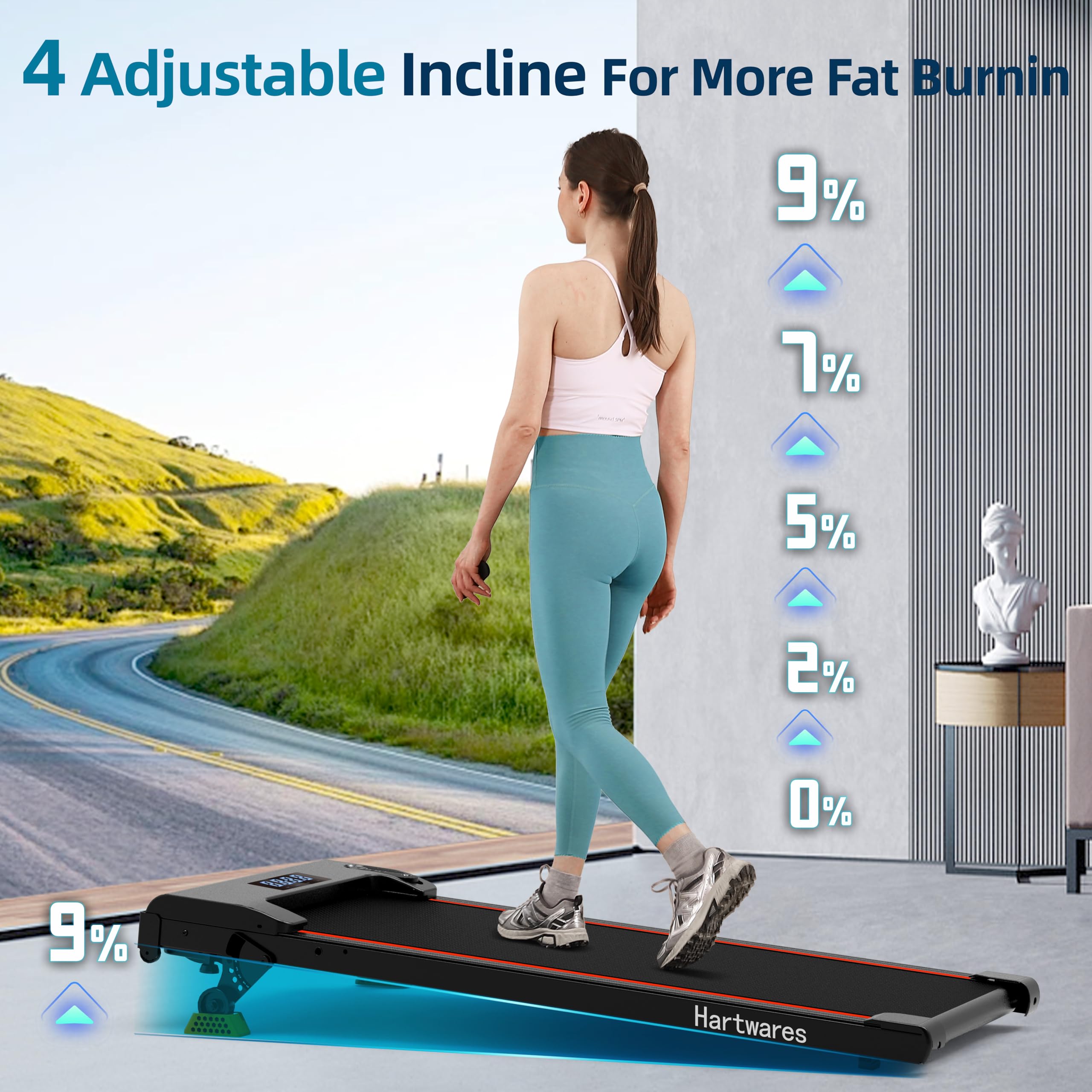 Walking Pad Treadmill With Incline, Under Desk Treadmills For Home Office Small, 2.5Hp Brushless Motorized, App Compatible, Port