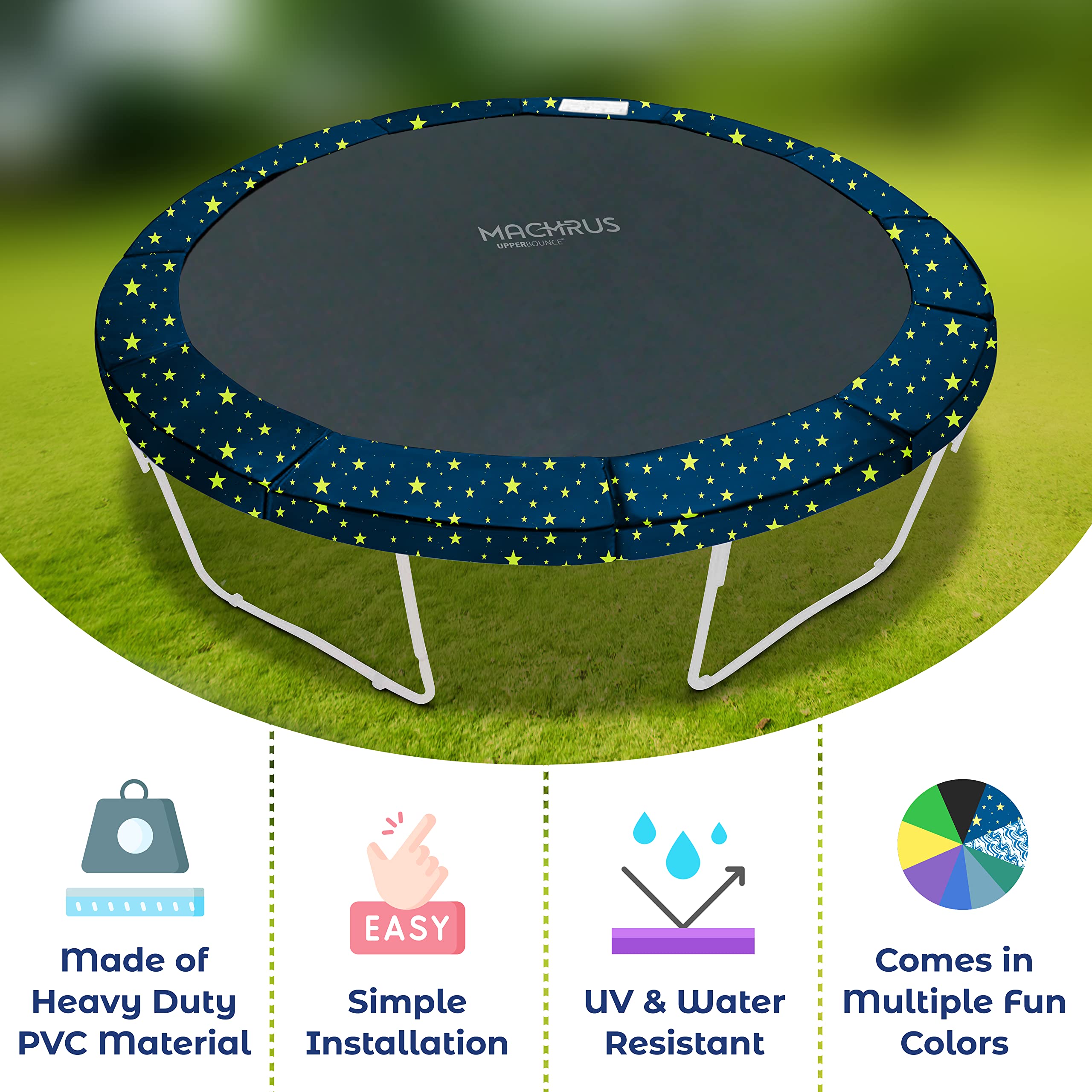 Machrus Upper Bounce Trampoline Replacement Safety Pad 6Ft - 16Ft Round-Trampolines Spring Cover Pvc Trampoline Skirt (Starry Ni