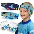 Swimming Headband for Kids - 2 Pairs Waterproof Ear Plugs & Adjustable Swim Ear Band,Keep Water Out and Hold Earplugs in - Water