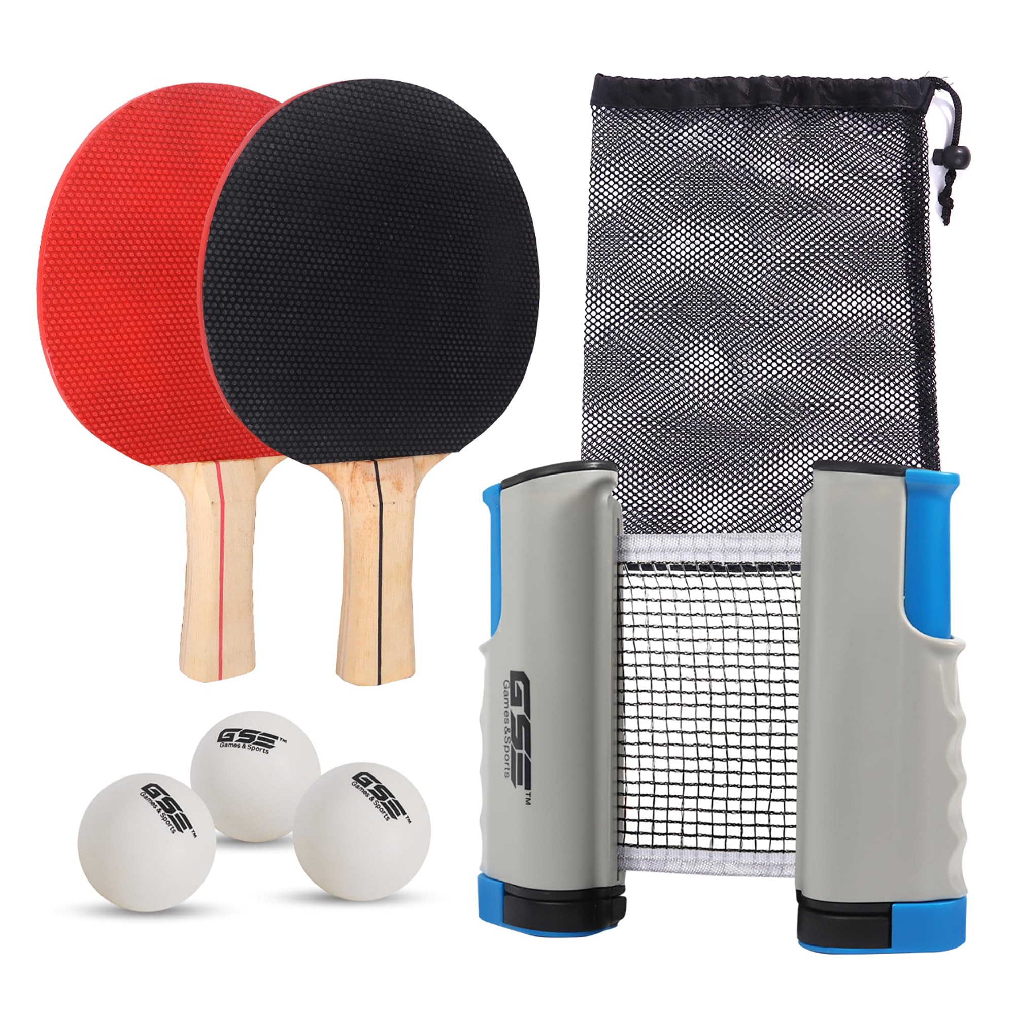 Gse Complete Ping Pong Game Set With Retractable Ping Pong Net & Post, 2 Paddles & 3 Ping Pong Balls. Anywhere To-Go Table Tenni