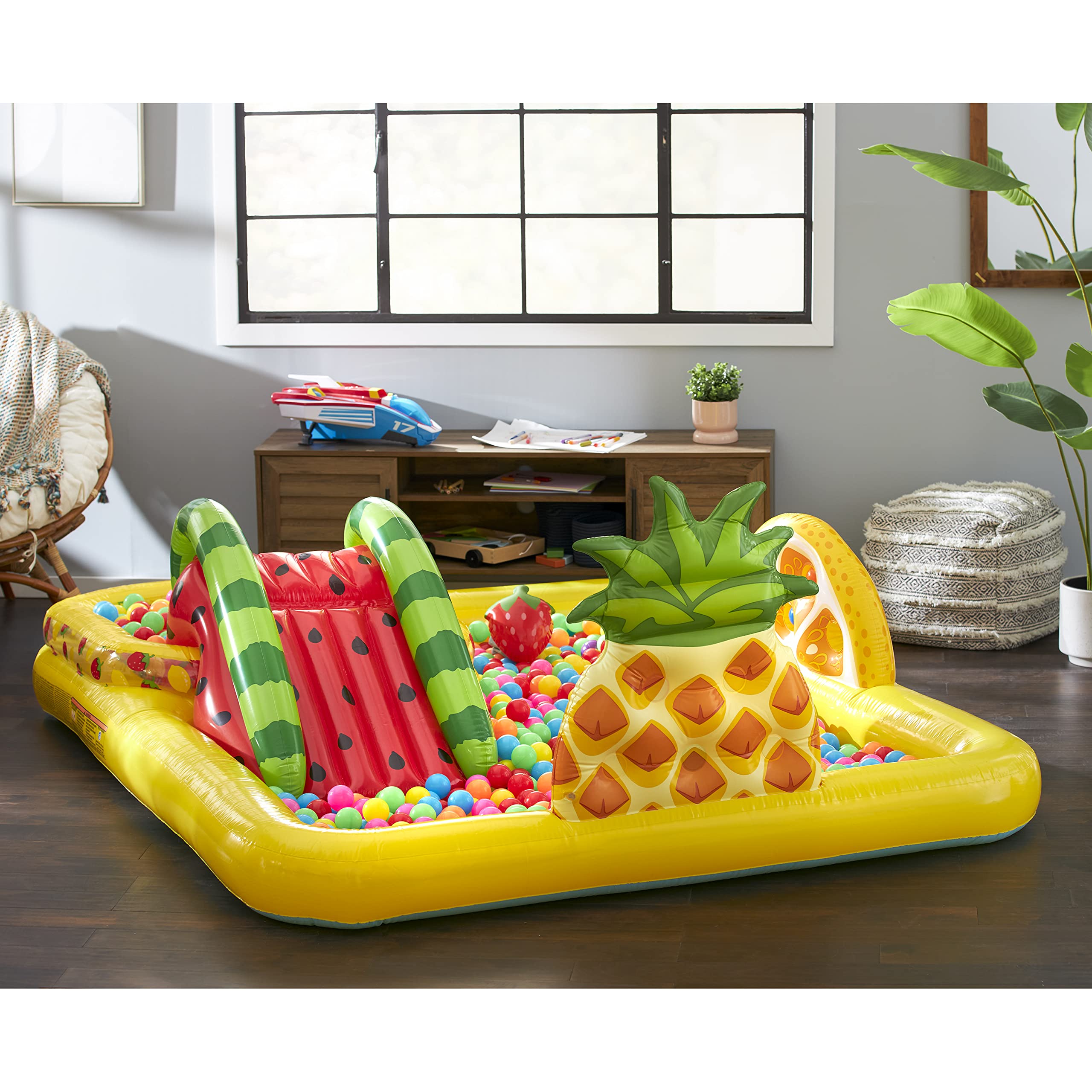 Intex 57158Ep Fun'N Fruity 8Ft X 6.25Ft X 4In Outdoor Inflatable Kiddie Pool Water Play Center With Water Slide, Sprinklers And