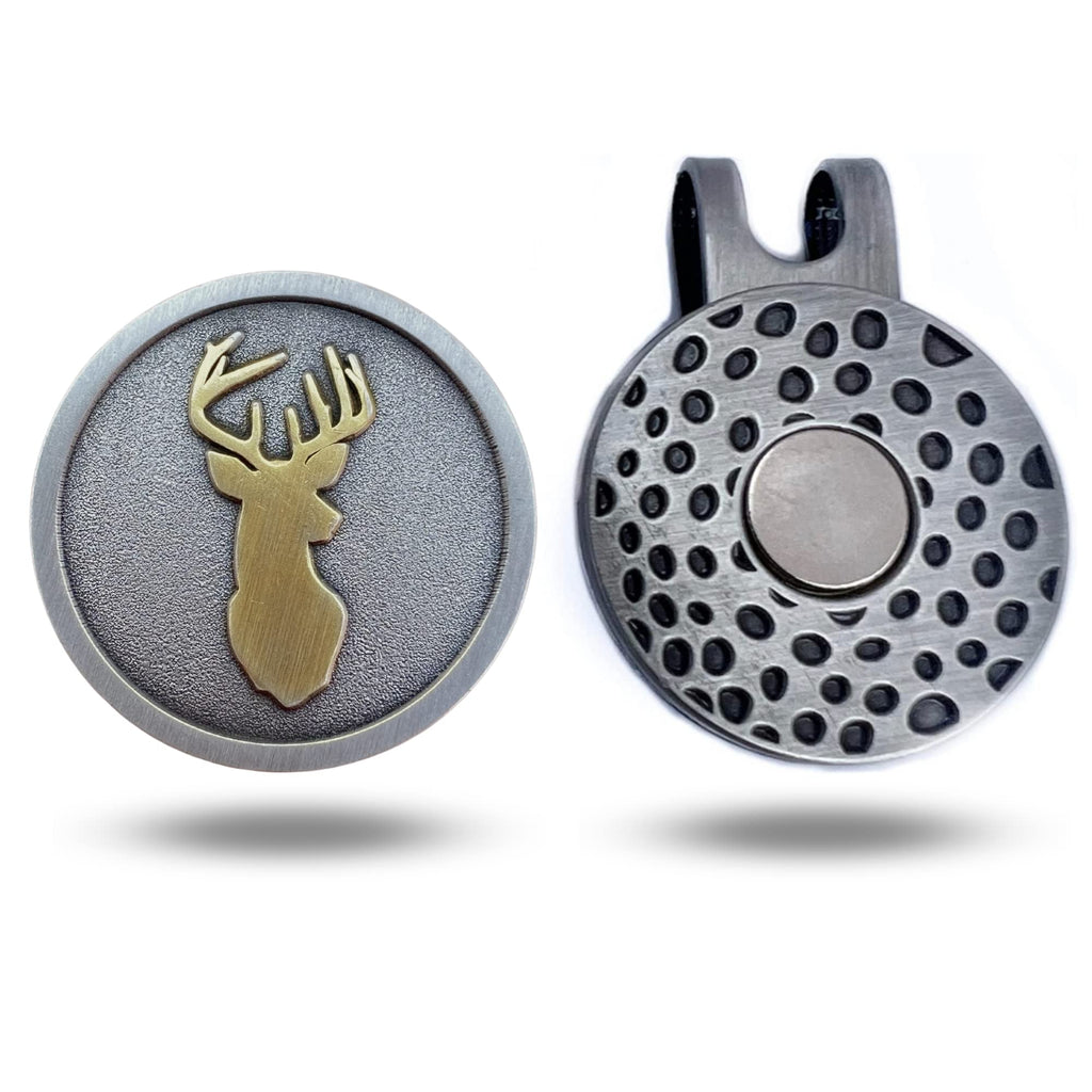 Full Metal Markers Trophy Buck Deer Unique Magnetic Metal Golf Ball Marker Accessory With Hat Clip For Men And Women (1 Ball Mar