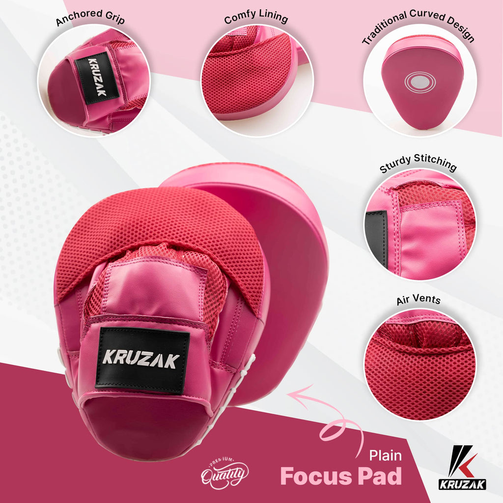 Kruzak Plain Focus Mitts And Boxing Gloves Set For Kickboxing And Muay Thai Mma Training - Fitness Kit With Punching Pads For Ma
