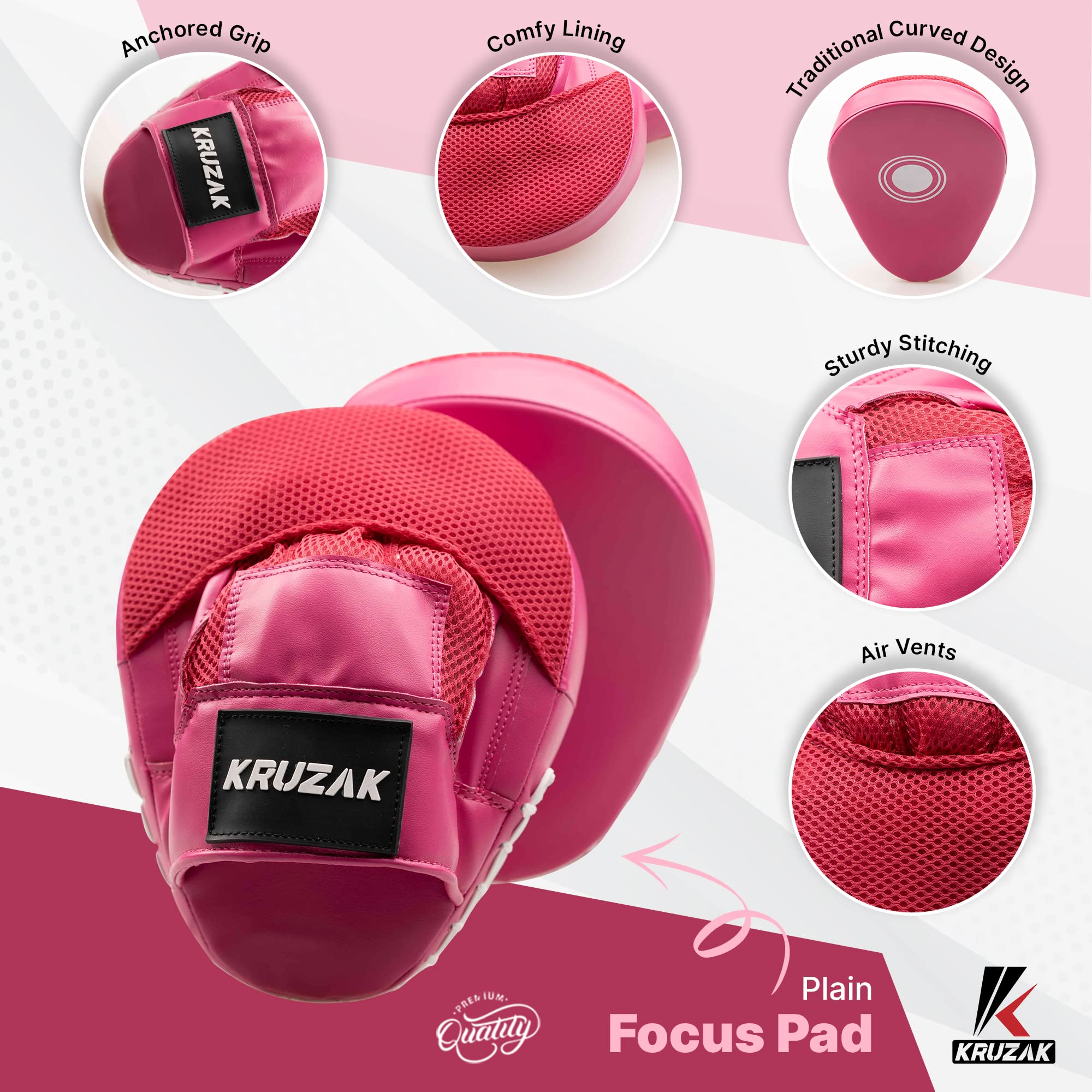 Kruzak Plain Focus Mitts And Boxing Gloves Set For Kickboxing And Muay Thai Mma Training - Fitness Kit With Punching Pads For Ma